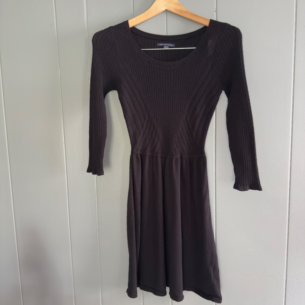American Eagle‎ Dress ribbed knit black fit & flare S long sleeve Y2K AE sweater